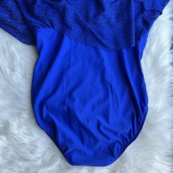 NWOT Swim Solutions COBALT BLUE Knot-Front Tummy-Control Swimdress, 16W - Picture 8 of 11